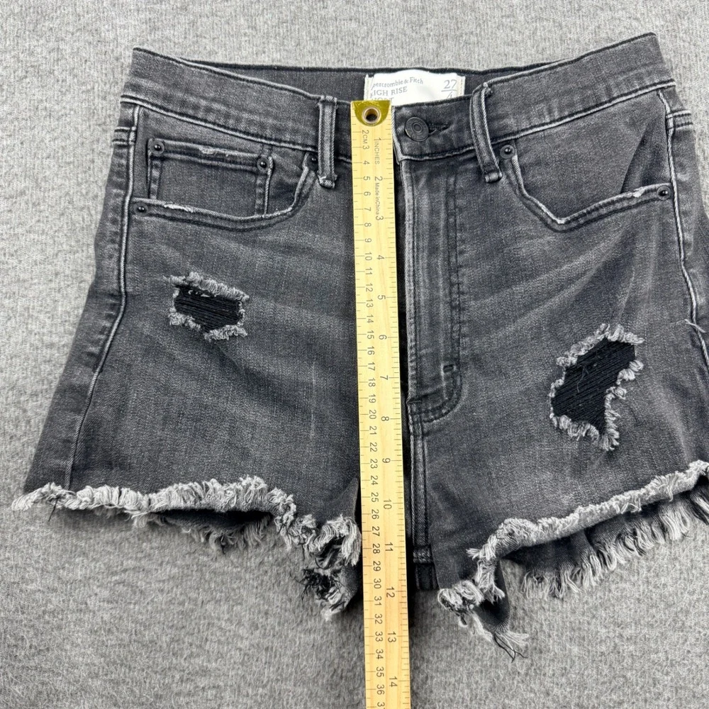 Abercrombie‎ & Fitch Women's 27 High Rise Distressed Denim Shorts Black Frayed